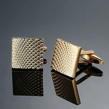 Load image into Gallery viewer, Copper quality enamel square stripes gold silver black flower cufflinks Top brand men's French shirt cufflinks
